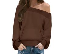 womens zip up hoodie Off the Shoulder Tops for Women Sweatshirts for Women UK Off Shoulder Womens Sweatshirt Drop Shoulders Oversized Long Sleeve Pullover Top Fall Fashion Clothes Brown