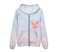 Womens Zip Up Hoodie Oversized Drawstring Jacket Long Sleeve Lightweight Fall Sweatshirt with Pockets, Axolotl Cherry Blossom Music, XXXL