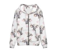 Womens Zip Up Hoodie Oversized Drawstring Jacket Long Sleeve Lightweight Fall Sweatshirt with Pockets, Cute Elephant Heart, XXXL