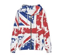 Womens Zip Up Hoodie Oversized Drawstring Jacket Long Sleeve Lightweight Fall Sweatshirt with Pockets, British Flag Union Jack, Large