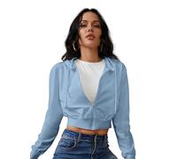 Women's Zip Up Hoodies Cropped Cardigan Jacket Drawstring Hooded Sweatshirts Casual Long Sleeve Top…, Lightblue, S