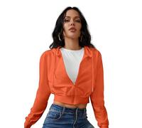 Women's Zip Up Hoodies Cropped Cardigan Jacket Drawstring Hooded Sweatshirts Casual Long Sleeve Top…, Orange, S