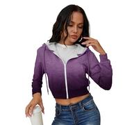 Women's Zip Up Hoodies Cropped Cardigan Jacket Drawstring Hooded Sweatshirts Casual Long Sleeve Top…, Purple-black, S