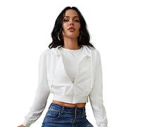 Women's Zip Up Hoodies Cropped Cardigan Jacket Drawstring Hooded Sweatshirts Casual Long Sleeve Top…, White, Medium