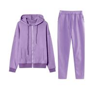 Womens Zip Up Hoodies Jogger Trousers 2 Piece Outfits Tracksuit Set Solid Color Sweatshirt and Sweatpants Set Autumn Winter Clothes Gym Sportwear Streetwear