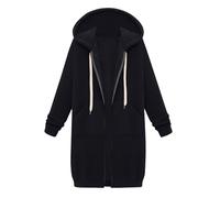 Womens Zip Up Long Hoodies Fleece Longline Hoodie Sweatshirts Casual Long Sleeve Zipper Hoodie Loose Hooded Coat Jacket Plus Size with Pockets 40th Birthday Gifts for Womens,Black,L,u121k