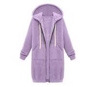 Womens Zip Up Long Hoodies Fleece Longline Hoodie Sweatshirts Casual Long Sleeve Zipper Hoodie Loose Hooded Coat Jacket Plus Size with Pockets 30Th Birthday Gifts for Womens,Light Purple,L,u153k
