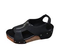 Womens Zip Up Wedge Sandals Cork Sole Open Toe Comfortable Casual Shoes