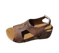 Womens Zip Up Wedge Sandals Cork Sole Open Toe Comfortable Casual Shoes