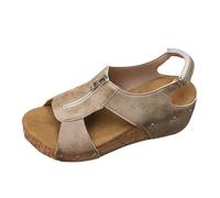 Womens Zip Up Wedge Sandals Cork Sole Open Toe Comfortable Casual Shoes