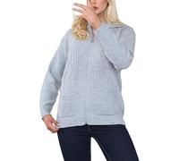Womens Zipped Cable Knit Long Sleeve Collar Cardigan, Ladies Classic Chunky Winter Knitwear Zip Through Fasten with Pockets Pullover Jumper Top Zipper UK Plus Size 8-22, Silver Grey -16-18