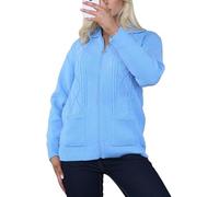 Womens Zipped Cable Knit Long Sleeve Collar Cardigan, Ladies Classic Chunky Winter Knitwear Zip Through Fasten with Pockets Pullover Jumper Top Zipper UK Plus Size 8-22, Sky Blue -8-10
