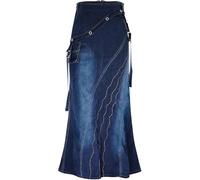 Women's Zipper A-Line Split Hem Fishtail Maxi Long Washed Denim Jean Skirt-Vintage Casual Fashion High Waist Skirt for Party Outdoor (Dark Blue,XXL)