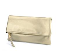 Women's Zipper Foldover Clutch Vegan Leather Envelope Cross body Bag with Chain Strap, Golden