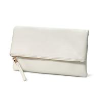 Women's Zipper Foldover Clutch Vegan Leather Envelope Cross body Bag with Chain Strap, Ivory