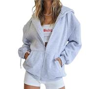 Women's Zipper Hoodie Oversized David Jacket Spring and Autumn Fashion Dress Casual Sweatshirt with Pockets,Light Gray,L