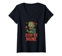 Womens Zom-Be Mine Zombie Valentine, Funny Creepy Romantic Horror V-Neck T-Shirt