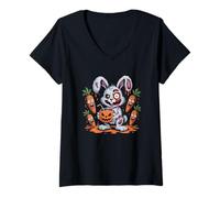 Womens Zombie Bunny Halloween Carrot Creepy Bunny Fun V-Neck T-Shirt