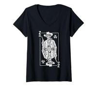 Womens Zombie Cowboy Gunslinger Halloween Poker Funny King Card V-Neck T-Shirt