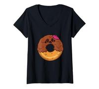 Womens Zombie Donut with Brain Topping V-Neck T-Shirt
