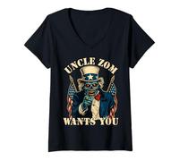 Womens Zombie Halloween s Uncle Sam s Funny Scary Patriotic V-Neck T-Shirt