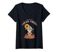 Women's Zombie Hand Shirt Halloween Dead Tired Sunflower Mushroom V-Neck T-Shirt