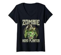 Women's Zombie Head Planter Pot Garden Gardening Halloween V-Neck T-Shirt