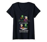 Womens Zombie Lets Eat Grandma Lets Eat Grandma Commas Save Lives V-Neck T-Shirt