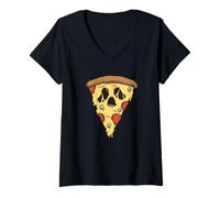 Womens Zombie Pizza Slice Cartoon V-Neck T-Shirt