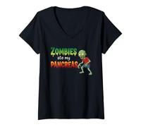 Womens Zombies Ate My Pancreas - Halloween Diabetes T1D Awareness V-Neck T-Shirt