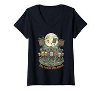 Womens Zombies Drinking Beer Still Crawling Past Midnight V-Neck T-Shirt