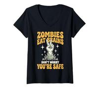 Women's Zombies Eat Brains Don't Worry You're Safe V-Neck T-Shirt