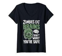 Women's Zombies Eat Brains Don't Worry You're Safe V-Neck T-Shirt