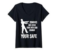 Women's Zombies Only Attack People with Good Grammar: Your Safe V-Neck T-Shirt