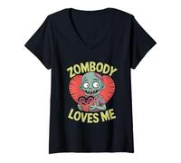 Womens Zombody Loves Me Halloween V-Neck T-Shirt