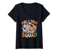 Womens Zoo Field-Trip Squad Safari Teacher Students Wildlife Animal V-Neck T-Shirt