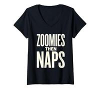 Women's Zoomies Then Naps Funny Greyhound Dog Lover V-Neck T-Shirt