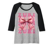 Womens Zuri Name Coquette Bow Aesthetic for Women Girls Raglan Baseball Tee