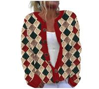 Women'S1Jackets Womens Knitted Cardigan Women's Single Plush Art Print Comfortable Knitted Cardigan Women Light Jacket Ladies Smart Womens Long Cardigans for Women Red