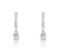Womens9K/14K/18K White Gold Earrings Hoops | Eternity Hoop with 0.6ct Rectangle Moissanite Pendant Earrings