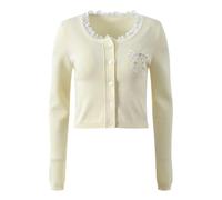 Women'sbeads Lace Splicing O-Neck Long Sleeve Single-Breasted Knits Cardigan D S(US-4)
