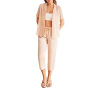Women'secret Women's 100% Cotton Orange Flowers Shirt Pyjamas Pajama Set, LT Peach, M