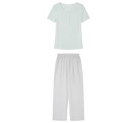 Women'secret Women's Long Pyjama Daily Stripes PJs, Green, L