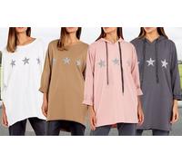 Women'sOversized Star-Detailed Sweatshirt: Stone/Hoodie