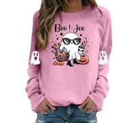Womens's Halloween Sweatshirts Funny Graphic Print Round Neck Pullover Style Autumn Fashion Long Sleeve Festival Celebration Sweatshirt Ladies Blouse Fall and Winter Seasonal Clothing Pink