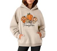 Womens's Halloween Sweatshirts Horror Face Print Hooded Fleece Lined Pullover Autumn Winter Warm Sweatshirt Party Costume Outfit Teenage Girls Fashion Hoodie Long Sleeve Shirts Beige