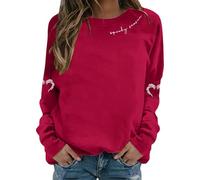 Womens's Halloween Sweatshirts Horror Theme Pullover Top Oversized Crewneck Sweatshirt Fall Casual Fleece Everyday Wear Ladies Long Sleeve Blouse and Winter Seasonal Clothing Red
