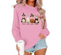 Womens's Halloween Sweatshirts Skeleton Radiography Print Sweatshirt Long Sleeve Loose Fit Top Fall Casual Fleece Fashion Collection Women's UK Size Jumper and Winter Seasonal Clothing Pink