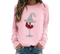Womens's Halloween Sweatshirts Skeleton Radiography Print Sweatshirt Round Neck Pullover Style Fleece Fashion Fall Collection Comfortable Loose Fit Top For Party Celebration Pink