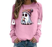 Womens's Halloween Sweatshirts Skeleton Radiography Print Sweatshirt Round Neck Pullover Style Soft Cotton Blend Material Party Costume Top Plus Size Long Sleeve Festival Wear Pink